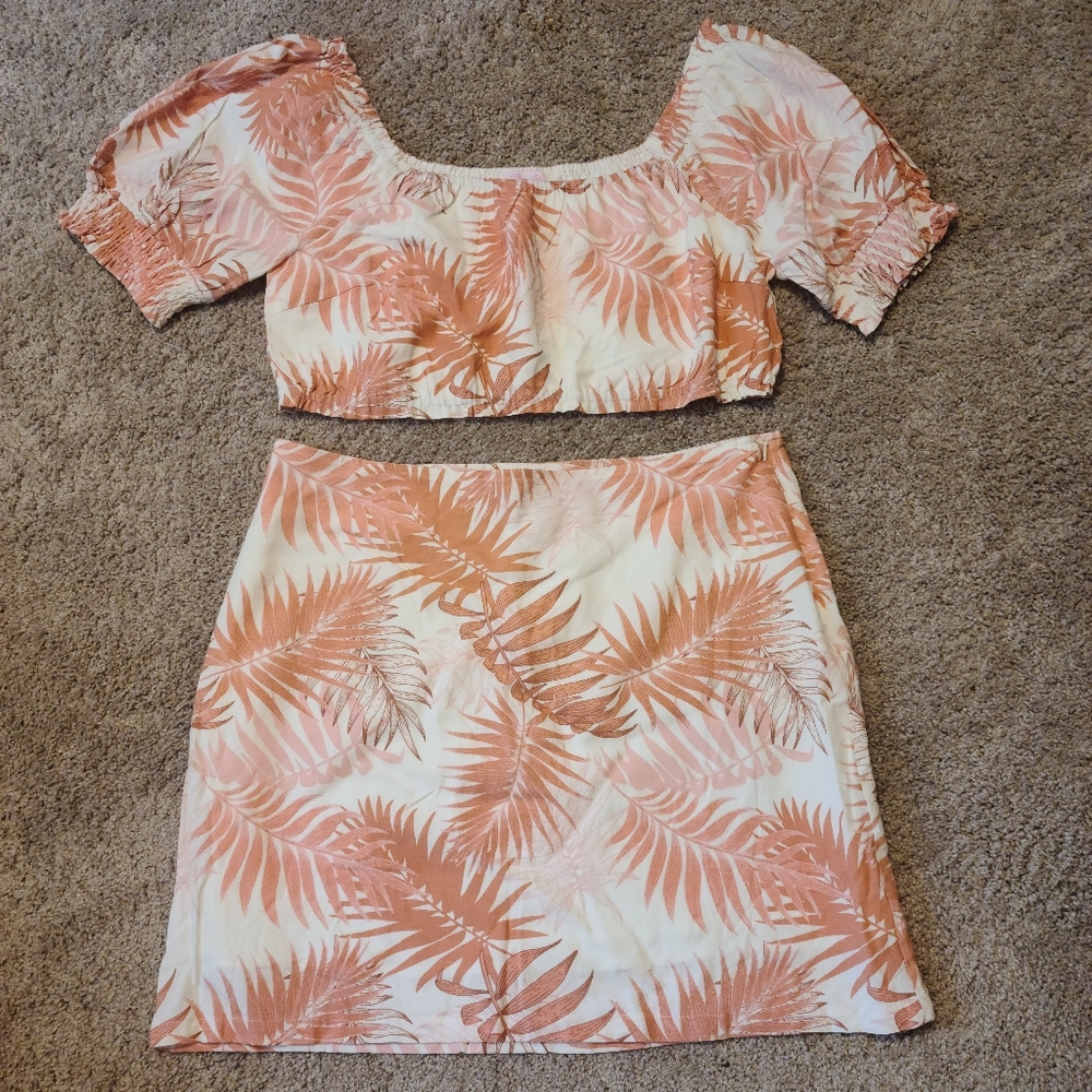 Pink Lily Skirt and Crop Top Set